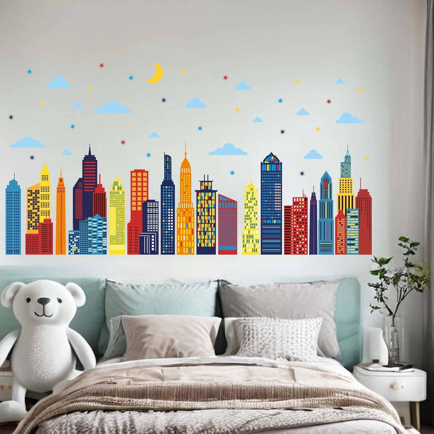 Colorful City Skyline Wall Stickers - City Building Silhouette Wall Decals - Boys Nursery Kids Bedroom Living Room Wall Decor image number 4