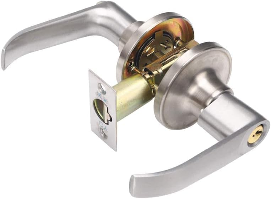 AGDGV Satin Nickel Entry Door Lever Lock Set, Keyed Alike Exterior/Interior Wave Style Handle with 3 Keys, Reversible Left/Right Handed Doors, Secure Lockset for Front/Bedroom (Silver) image number 5