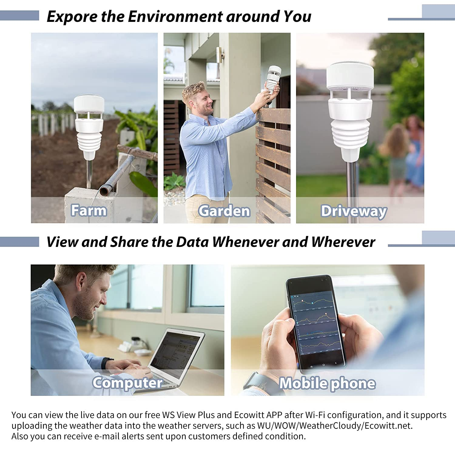 Ecowitt Wittboy Weather Station, Includes Wittboy Wi-Fi Hub and 7-In-1 Outdoor Solar Powered Weather Sensor, Supports Wu/Weathercloud/Wow/Ecowitt Weather Servers image number 3