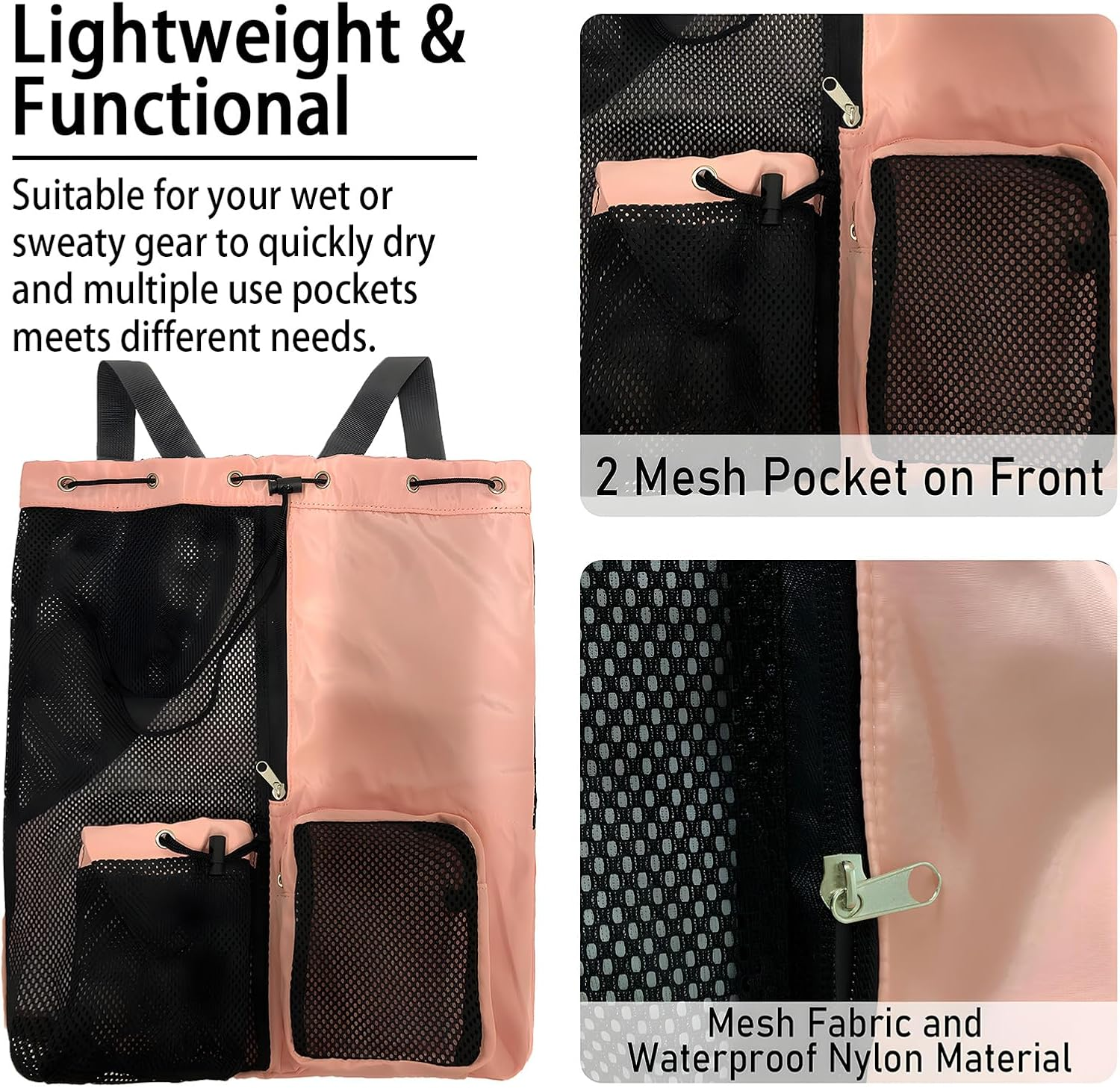 ZCOINS Unisex Swim Bag Mesh Drawstring Backpack Swimming Bags Swimming Equipment Bag with Wet Pocket for Swim Gym Workout Gear for Men Women image number 4