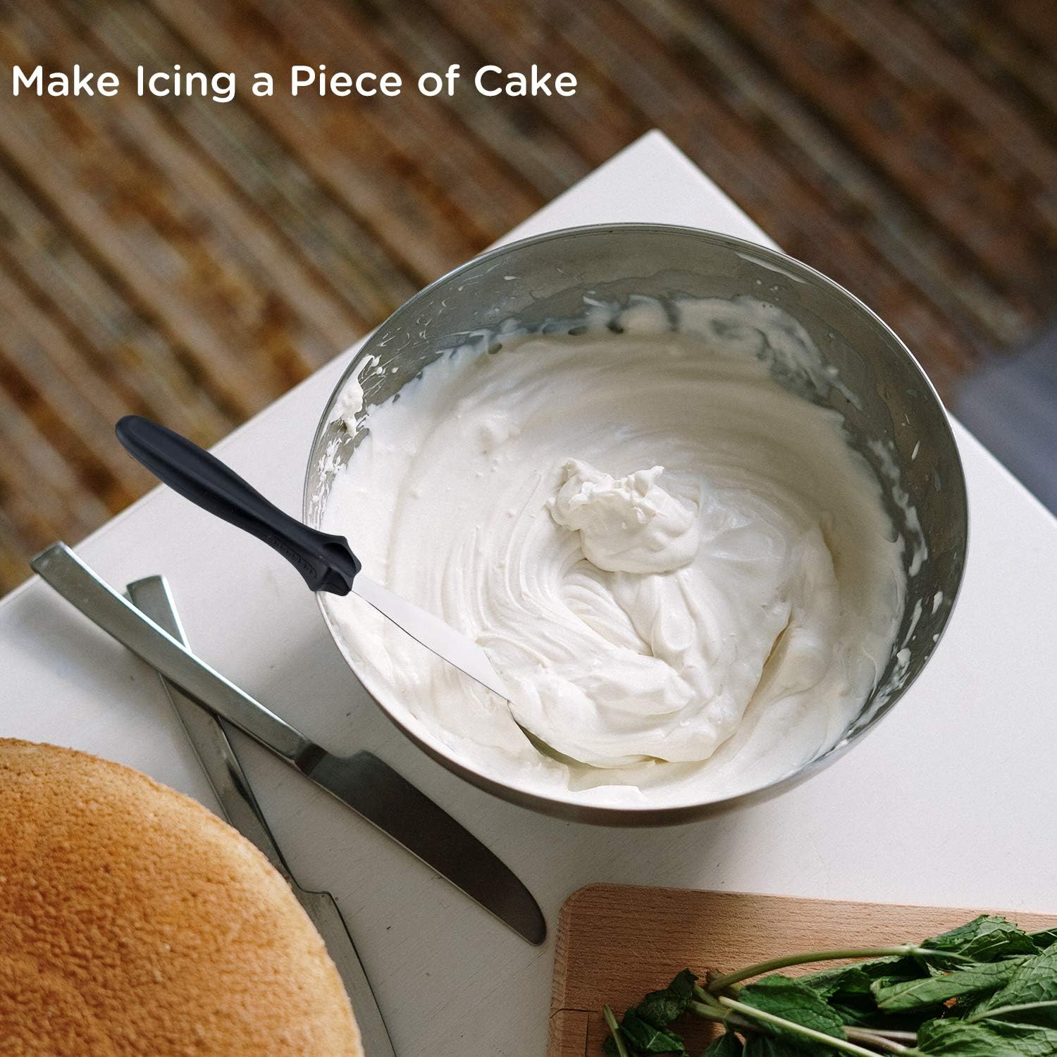 LUTER 4 Packs Stainless Steel Cake Icing Spatulas (4&rdquo;, 6&rdquo;, 8&rdquo;, 10&rdquo;) with 3Pcs Cake Smoother Scrapers Cake Spatula Set for Baking, Cake Making Supplies image number 3