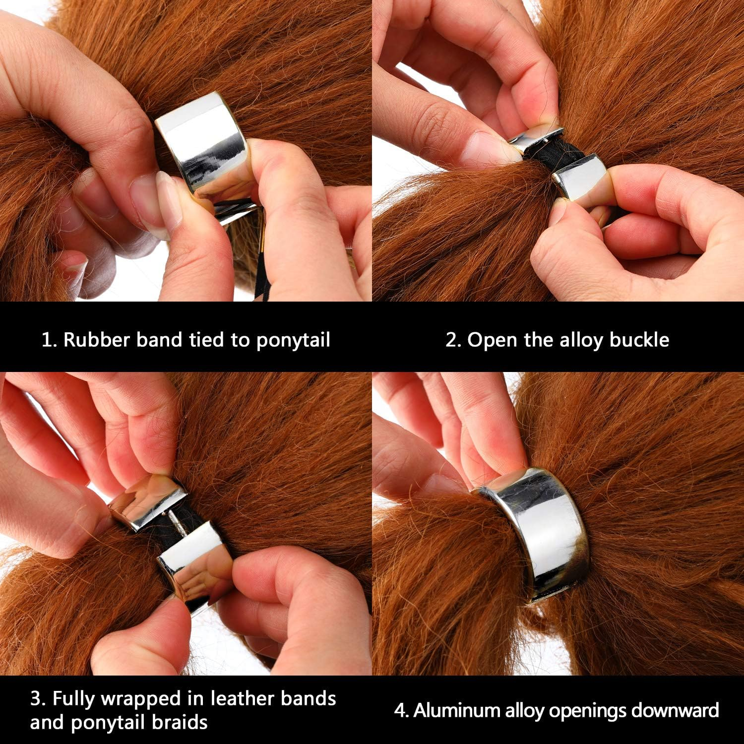 3 Pieces Metal Circle Hair Cuff Elastic Hair Band Hair Ties Ponytail Holder Hair Rope Accessory for Women Girls, 3 Styles (Silver) - Silver image number 2