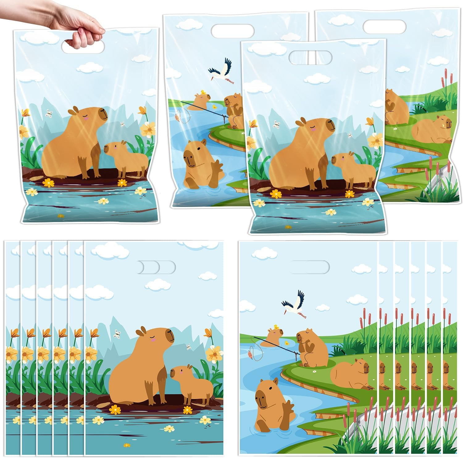 Capybara Theme Gift Bags - 50 Pcs Cute Capybara Goodie Bags with Handles for Animal Theme Party, Wedding, Birthday
