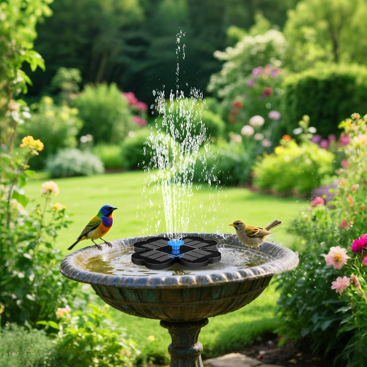 3.5W Solar Fountain Pump, Flower Shape Solar Water Fountain with 7 Nozzles, 18CM Dia Solar Powered Bird Bath Fountain,Garden Decor Floating Pool Fountain for Bird Baths, Ponds, Patios, and Pools image number 2