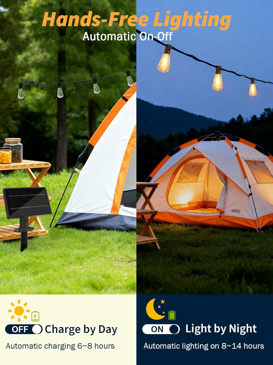 30M Solar Lights Outdoor Garden String, Festoon Lights Outdoor Solar Powered, 37+2 Shatterproof ST38 LED Bulbs, 3 Modes outside Solar Garden Light for Backyard, Patio image number 3