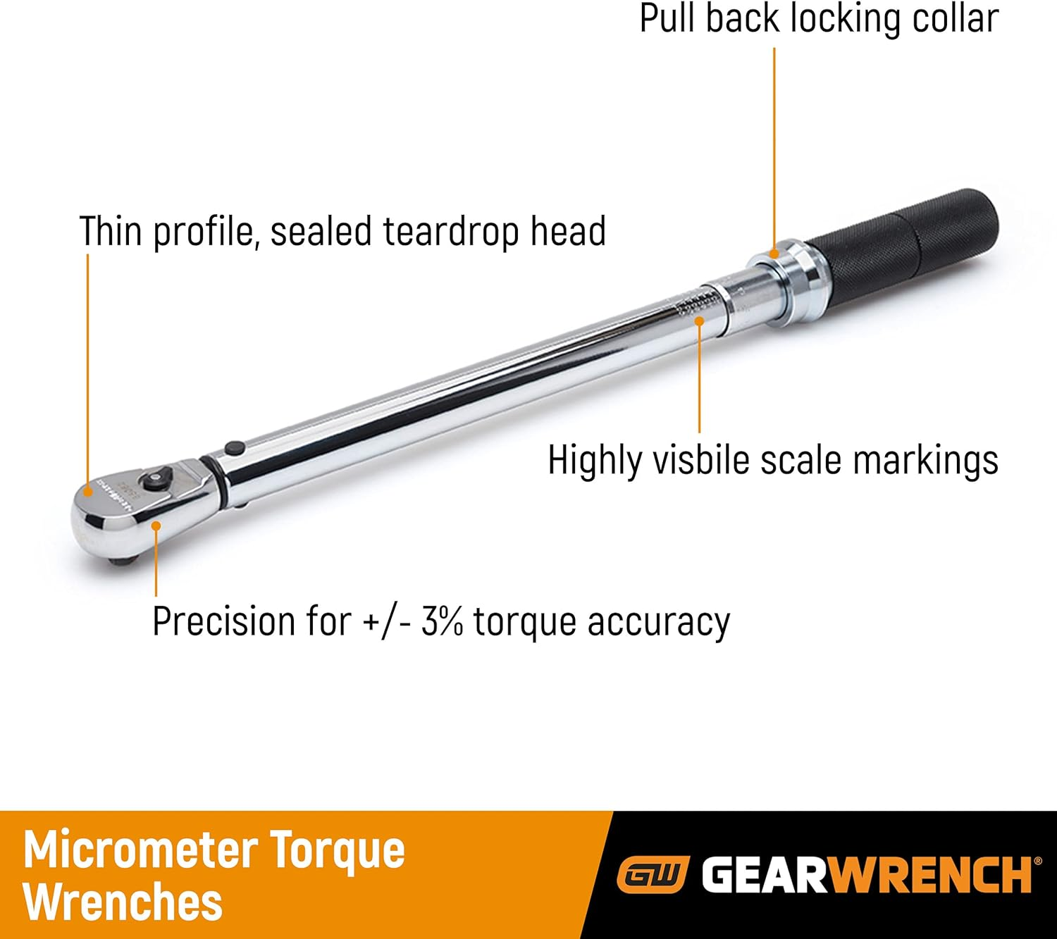Gearwrench 85062M 3/8 Inch Drive Micrometer Torque Wrench, 10-100 Ft/Lbs image number 2