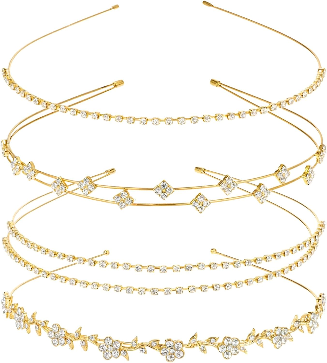 4 Pcs Gold Rhinestones Headbands for Women Bridal Headband Crystal Flower Prom Headpiece Flower Leaf Tiara Crown Head Band Wedding Hair Accessories for Ladies Festival Gifts 5.51&times; 4.52 Inch image number 6