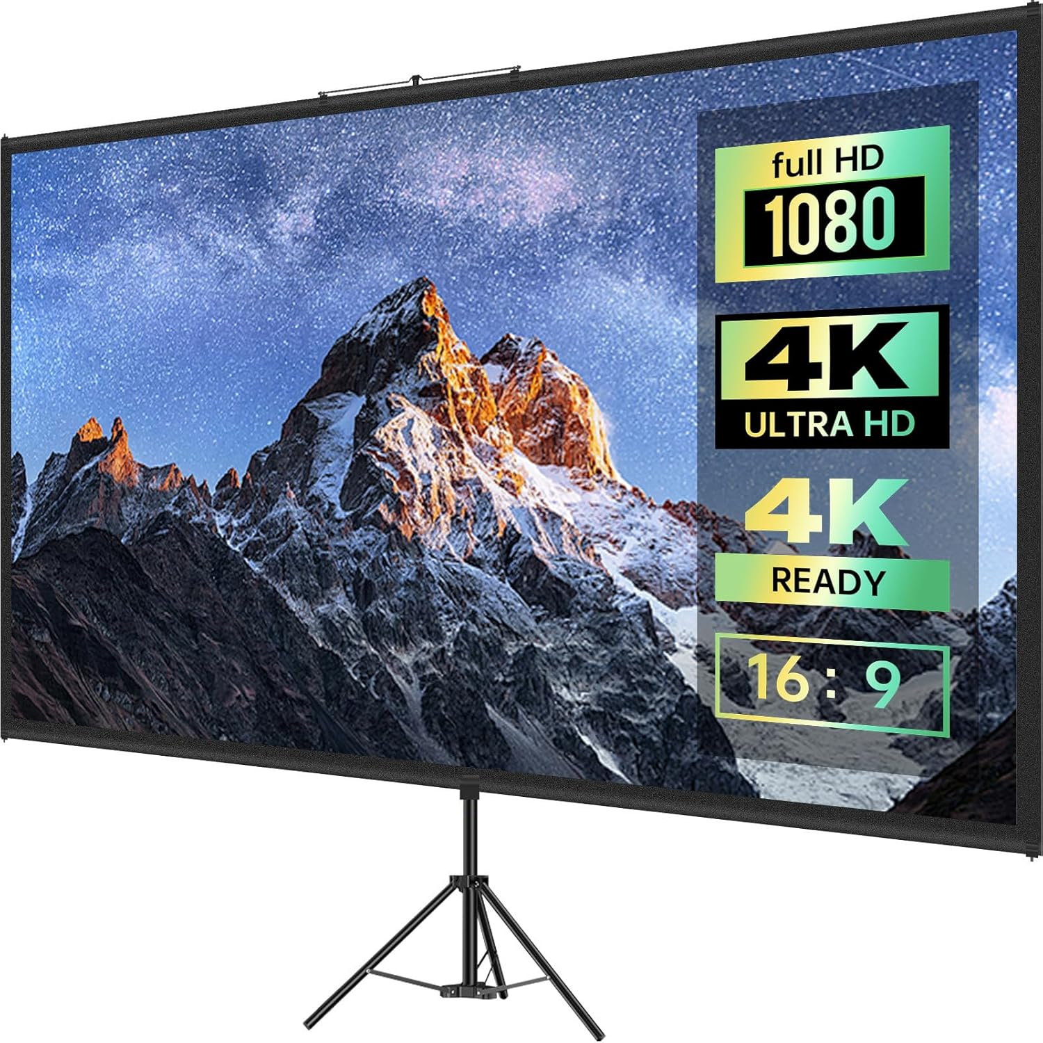 Tripod Projector Screen with Stand 16:9 4K HD Projection Screen Stand Wrinkle-Free Height Adjustable Portable Screen for Projector Indoor & Outdoor for Movie, Home Cinema, Gaming, Office (100 Inch) image number 3