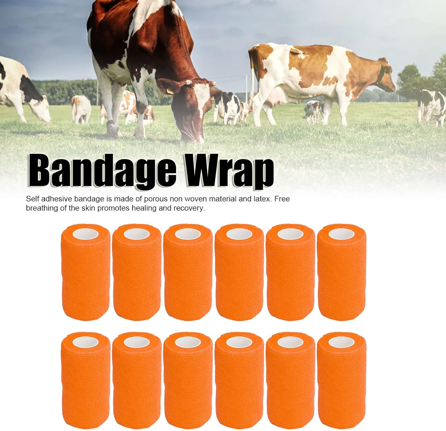 12Pcs Self Adherent Wrap Cohesive Bandages,Athletic Elastic Cohesive Bandage Wrap Latex Elastic Self Adhesive Wrap for Cows Dogs Horses 10Cm image number 2
