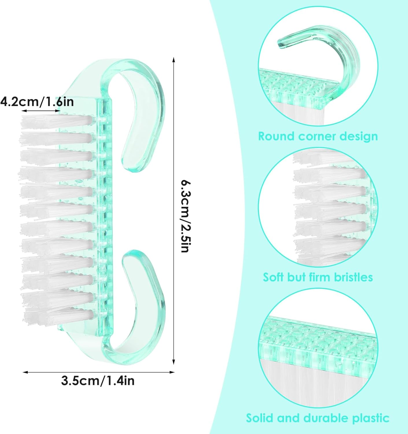 Pack of 8 Nail Brush, Abeillo Fingernail Brush, Plastic Handle, Fingernail Exfoliating Cleaning Brushes, Manicure Dust Brush, Pedicure Scrubbing Tool for Toes and Nails (7 Colours) - Multicoloured image number 3