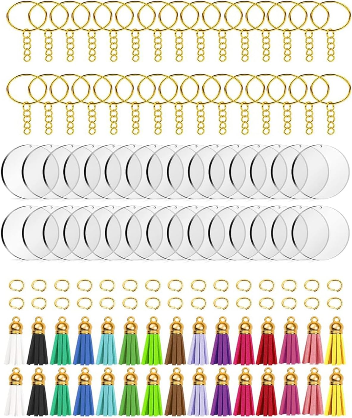 Roczential 120 Pack Blanks, Craft Tassels, Bulk Acrylic Keychain for Craft Set with Acrylic Blanks, Key Rings, Tassels and Jump Rings, DIY Keychain Supplies image number 6