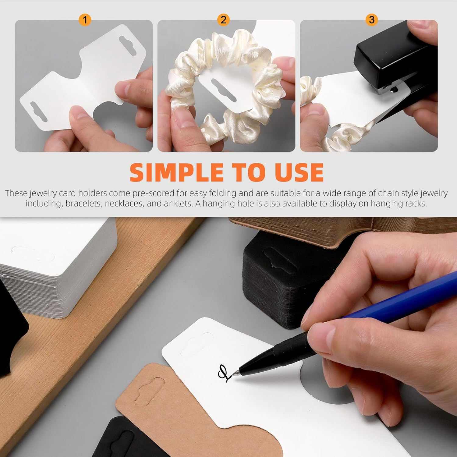 Tanstic 200Pcs Necklace Display Cards, 1.96 X 4.72 Inch/50 X 120Mm Bracelet Keychain Earring Kraft Paper Packing for Jewelry (Brown) image number 2