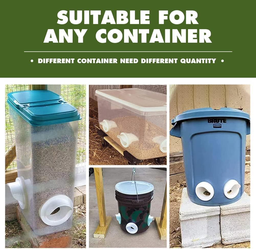 Chicken Feeder Kit,Automatic Poultry Feeder Ports Kit, No Waste Waterproof Feeder Ports Kit 4 Ports 1 Hole Saw with Covers for Buckets, Bins, Troughs image number 2