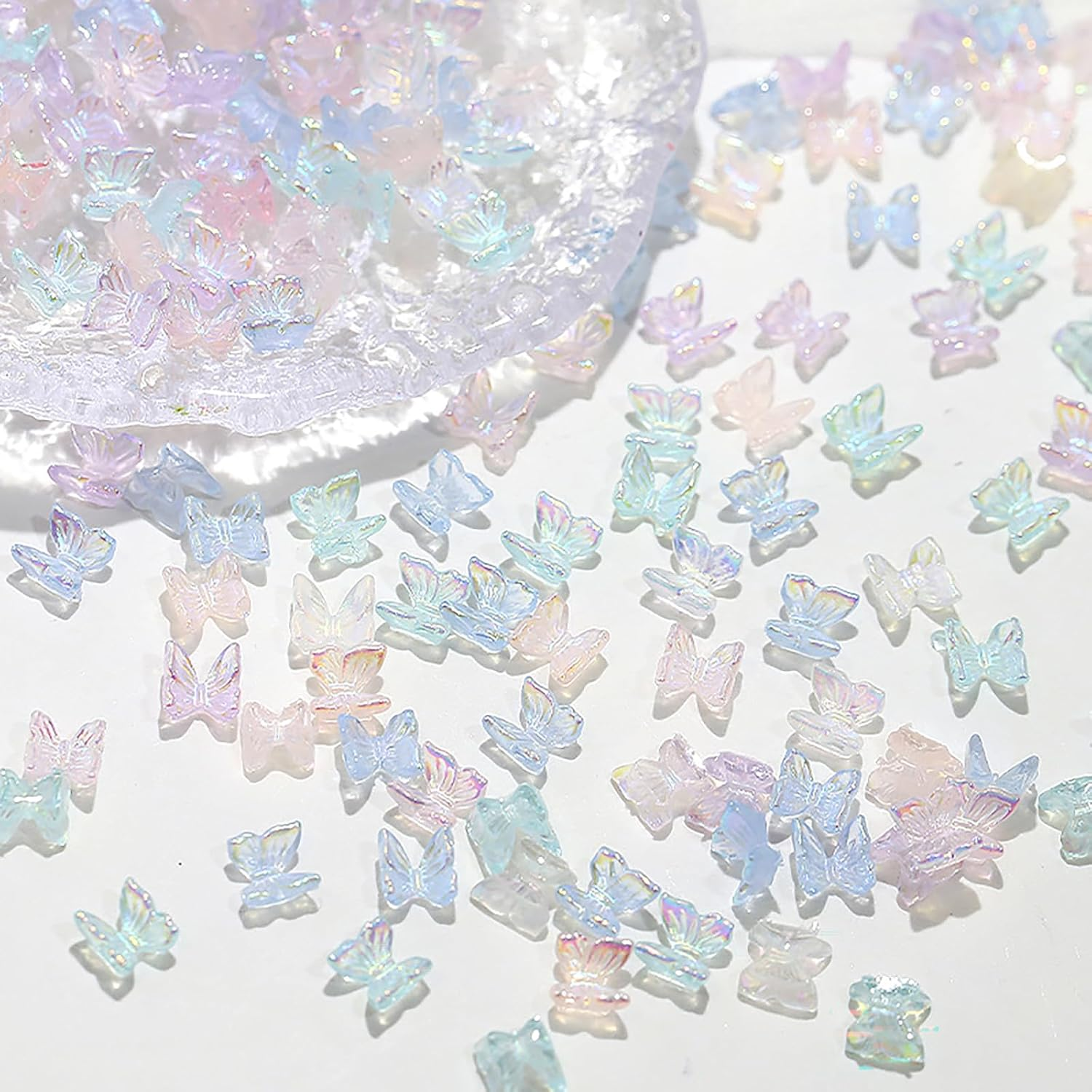 Taoluwin 100Pcs Nail Art Rhinestones, 6Mm 3D Iridescent Resin Butterfly Gems, Rhinestones for Nail Charms, Crafts & Jewelry Making, 7 Mixed Colors image number 3
