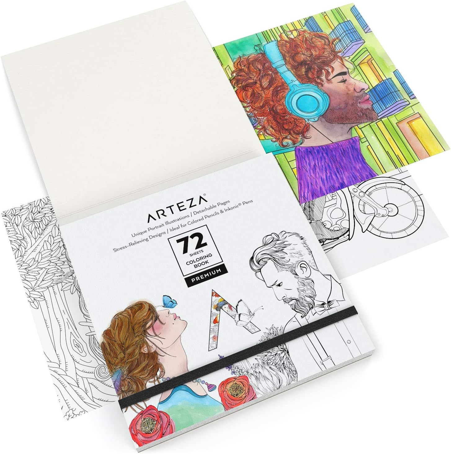 Arteza Adult Coloring Book, 6.4 X 6.4 Inches, 72 Sheets, Portrait Illustrations, Travel-Sized Detachable 100-Lb ​Coloring Sheets​, Art Supplies for Relaxing, Reflecting, and Decompressing image number 3