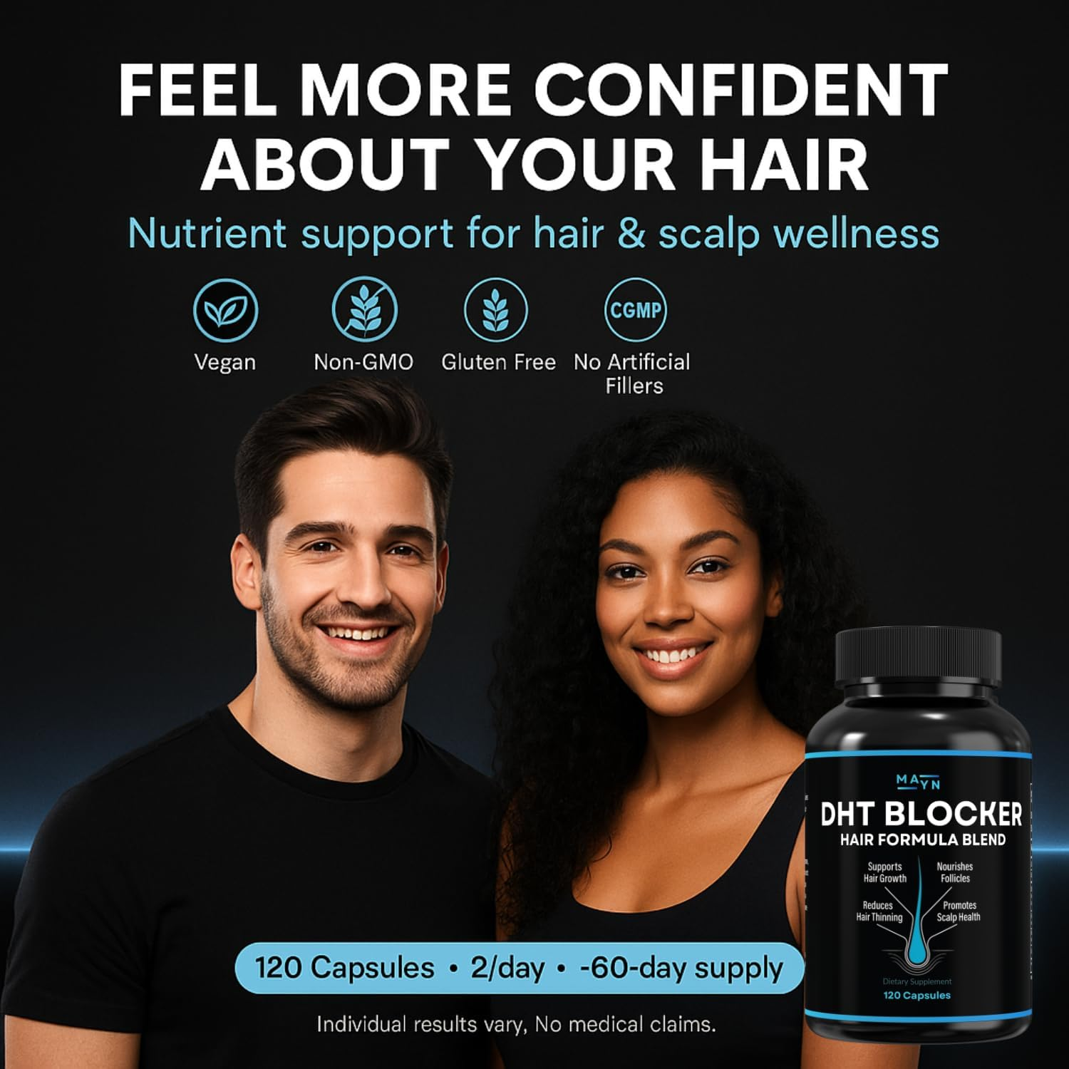 DHT Blocker Hair Formula Blend &ndash; Zinc, Selenium, Saw Palmetto, Pumpkin Seed, Fo-Ti & Lycopene | Supports Hair & Scalp Wellness | 120 Capsules | Dietary Supplement by MAYN image number 5