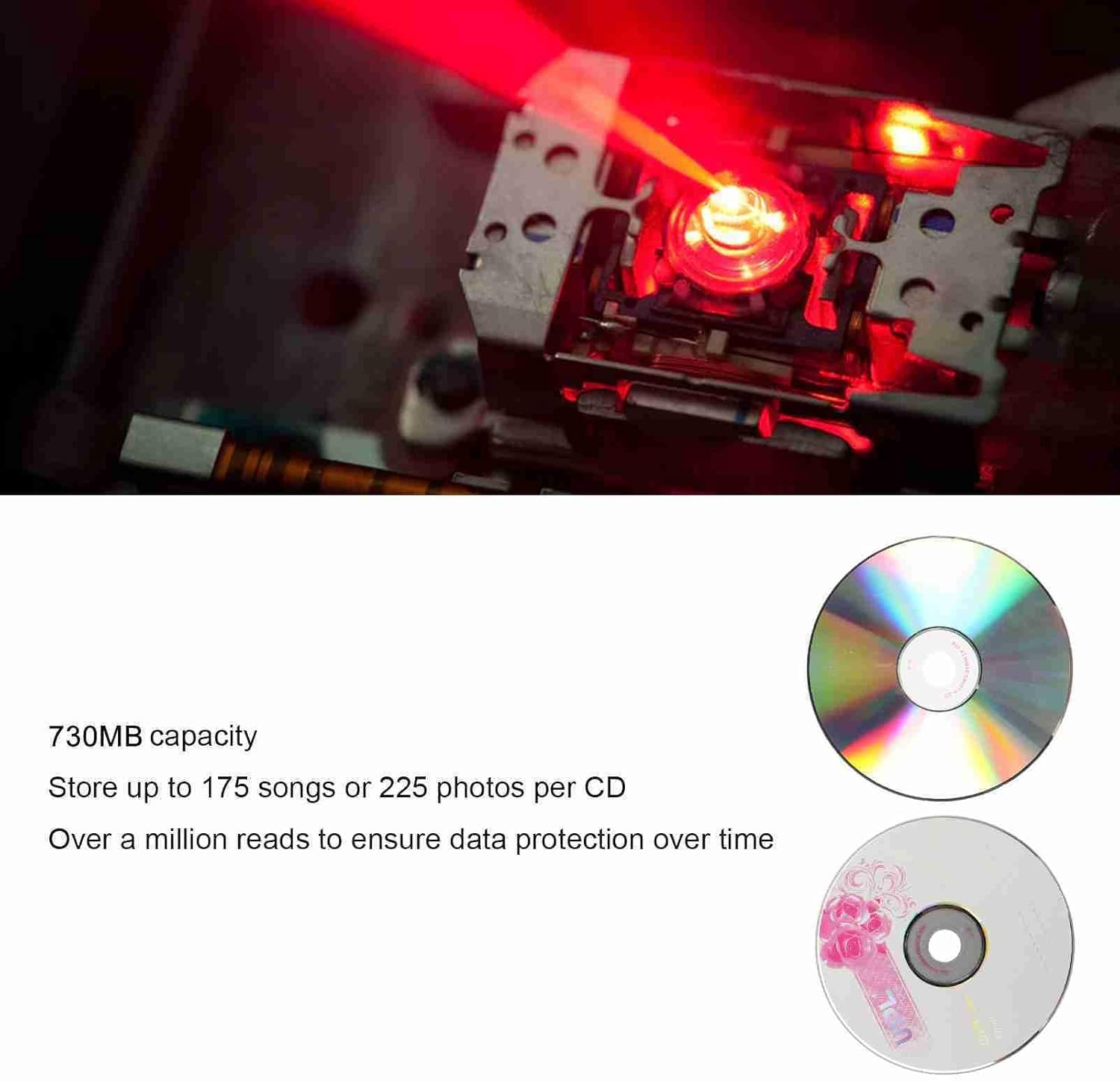 CD R Blank Discs, 52X 730MB Recordable Disc Blank Cds for Storing Digital Images Music Data, Long Term Data Archiving Discs, 175 Songs Storage Capacity, 225 Photos Storage Cds (10PCS)