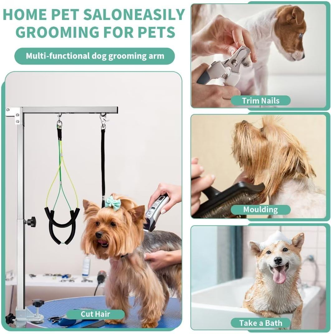 Dog Grooming Table Arm - 37" Dog Grooming Table Arm Dog Grooming Stand with Loop Noose Foldable Dog Grooming Harness for Small Medium Dogs (Silver) - Silver image number 6
