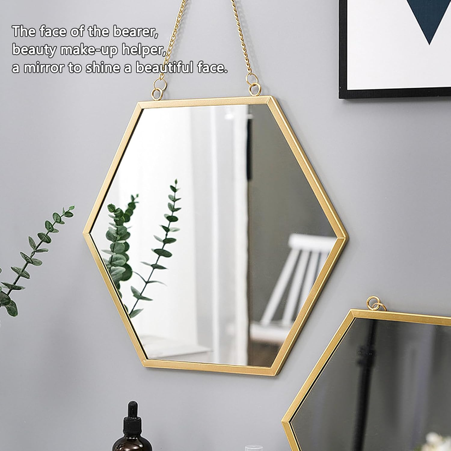 Lvpradior Gold Wall Mirror with Chain &ndash; Wall Mounted Vanity Mirror for Hallway, Bathroom, Vanity, Living Room Decorative (1 Large) image number 5
