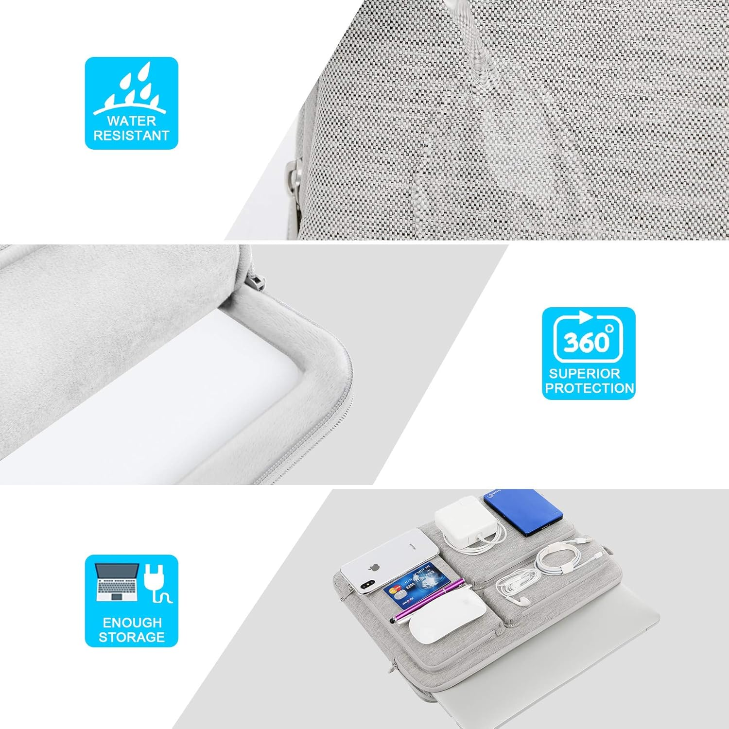 Lacdo 360&deg; Protective Laptop Sleeve Case for 13 Inch New Macbook Air M4 A3240 2025, M3 A3113, M2 A2681, M1 A2337 | 13" Macbook Pro M2/M1 A2338 A2251 | 13" Ipad Air M3 / Ipad Pro M4 Computer Bag, Gray image number 6