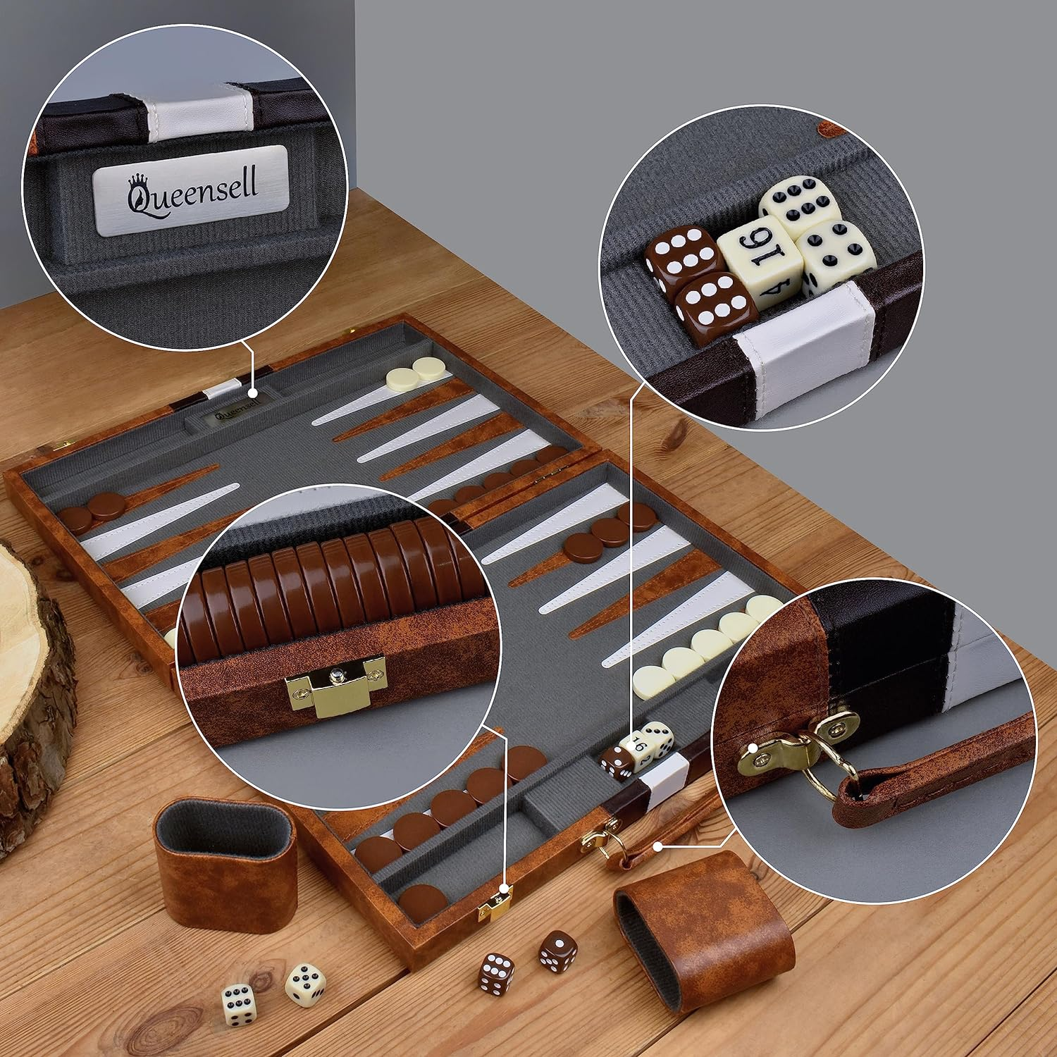 Backgammon Sets for Adults - Best Travel Backgammon Board Games for Adults - Travel Backgammon Set - Backgammon 15 Inch Board and 32 Backgammon Pieces in One Quality Backgammon Set image number 3