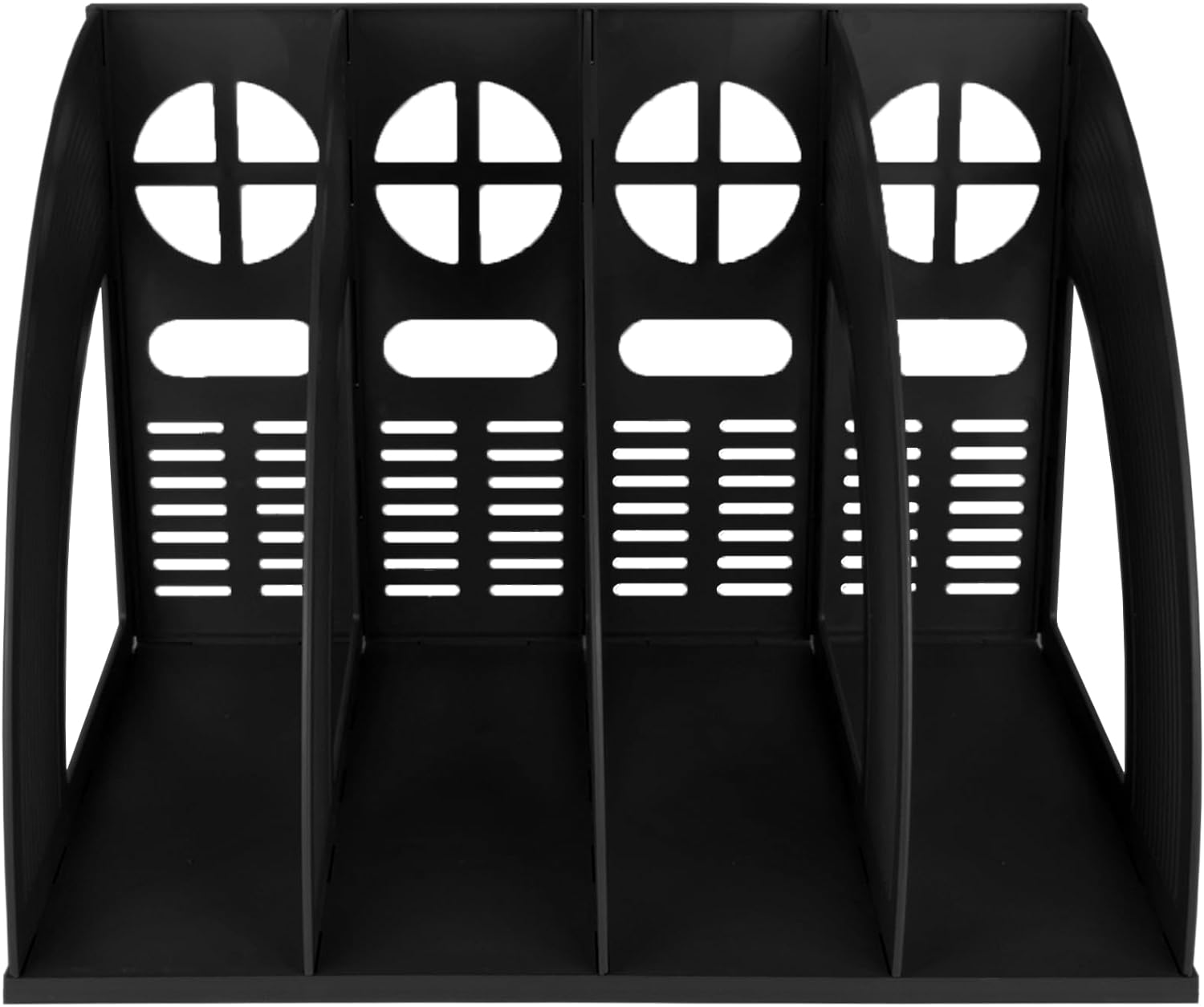 SAYEEC Sturdy 4 Compartment Magazine File Holder Plastic Desktop File Organizer File Dividers Office Organizer Storage Document Magaizne Rack Display Box (Black) image number 1