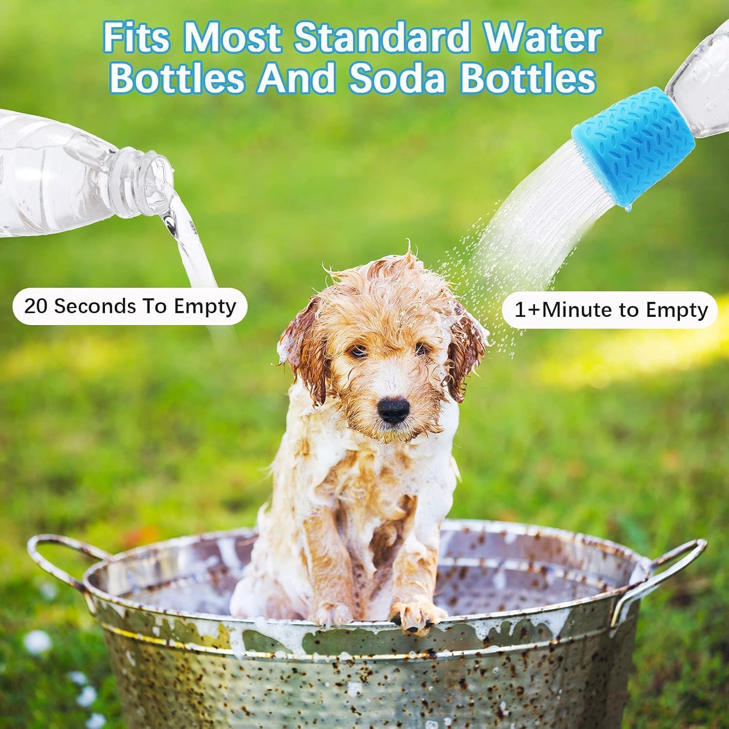 2 Pcs Portable Dog Shower Head and Outdoor Camp Shower Attachment - Blue Green Water Sprayer Bottle for Pet Supplies Beach Hiking Camping and Dirt Removing image number 1