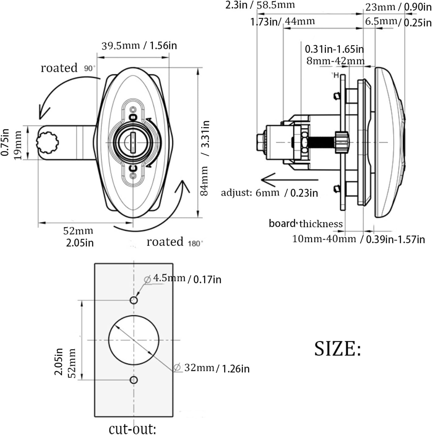 RV Lock,T-Handle Lock Kit with Keys,Motorhome Locks Garage Door Lock for Motorhome Trailer Caravan RV Tool Box Lock (Black, 1 Pack) (G04) image number 5
