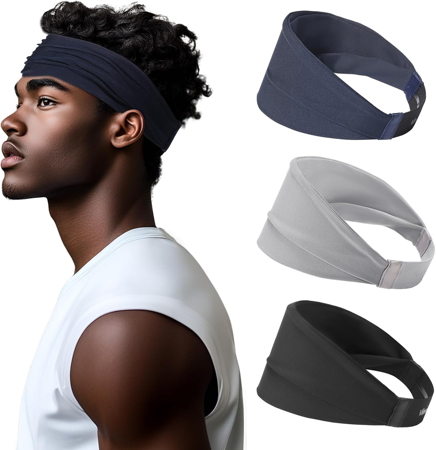 Sweat Absorb Headband for Men & Women, Athletic Headband for Running Yoga Workout, Wide Fashion Headband for Daily, 4" Width, Soft & Strechy, Non Slip Silione, 3 Colors in Pack
