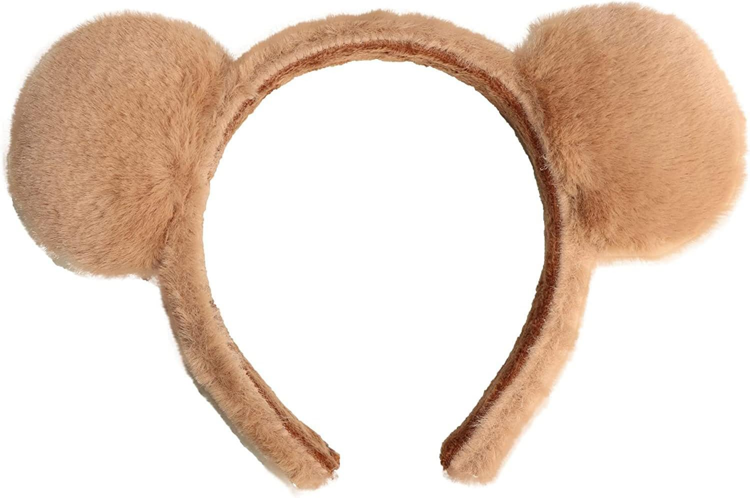 OHEETU Brown Bear Ears Headband Fluffy Animal Ear Hairband Soft Plush Headwear for Makeup Halloween Cosplay Costume Parties image number 5
