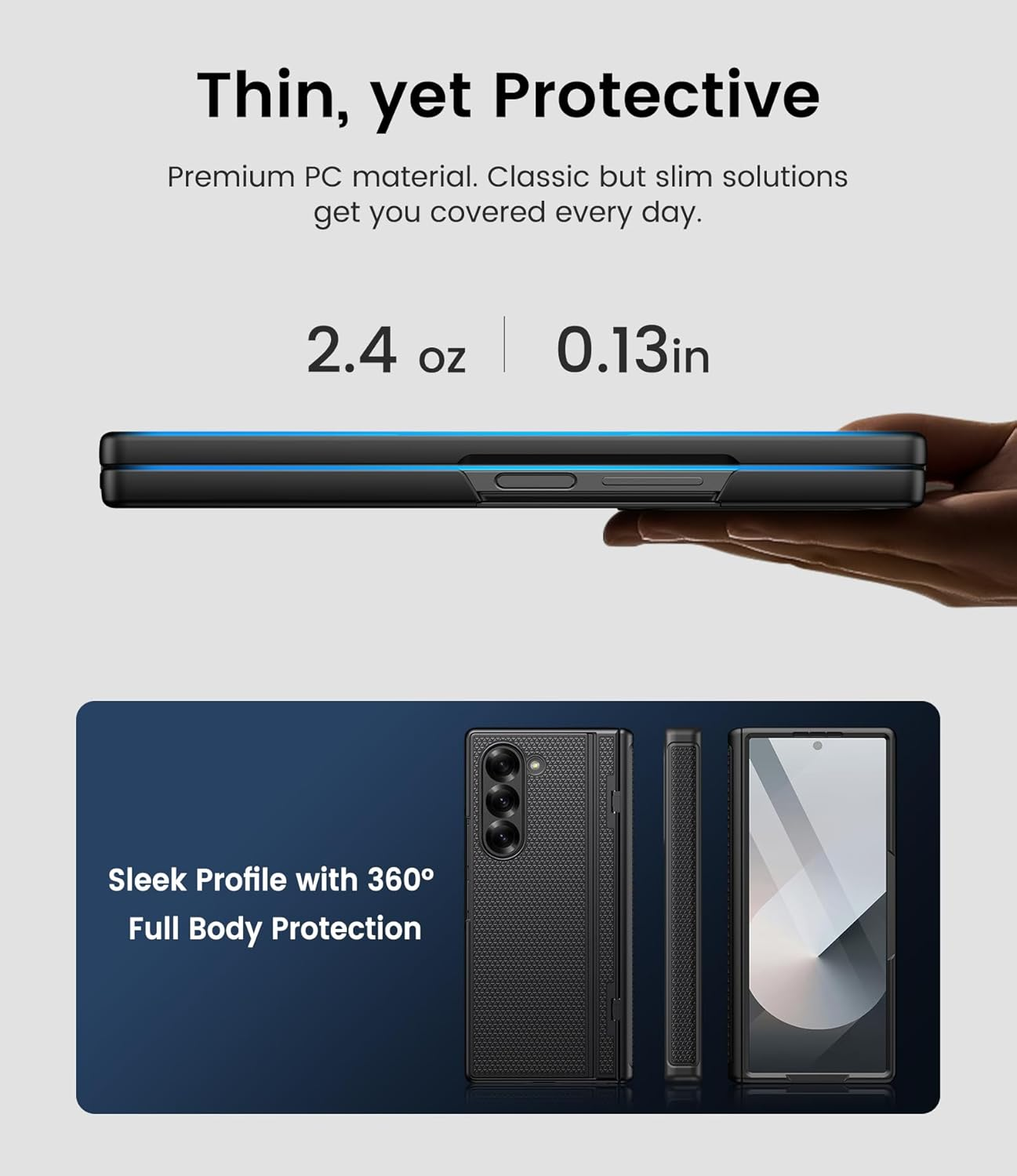 SIXBOX for Samsung Galaxy Z Fold 6 Case Slim with Stand, Tempered Screen Protector & Hinge Protection & Slim Thin, 360&deg; Full Body Rugged Hard Protective Phone Case for Galaxy Z Fold 6 5G 2024, Black