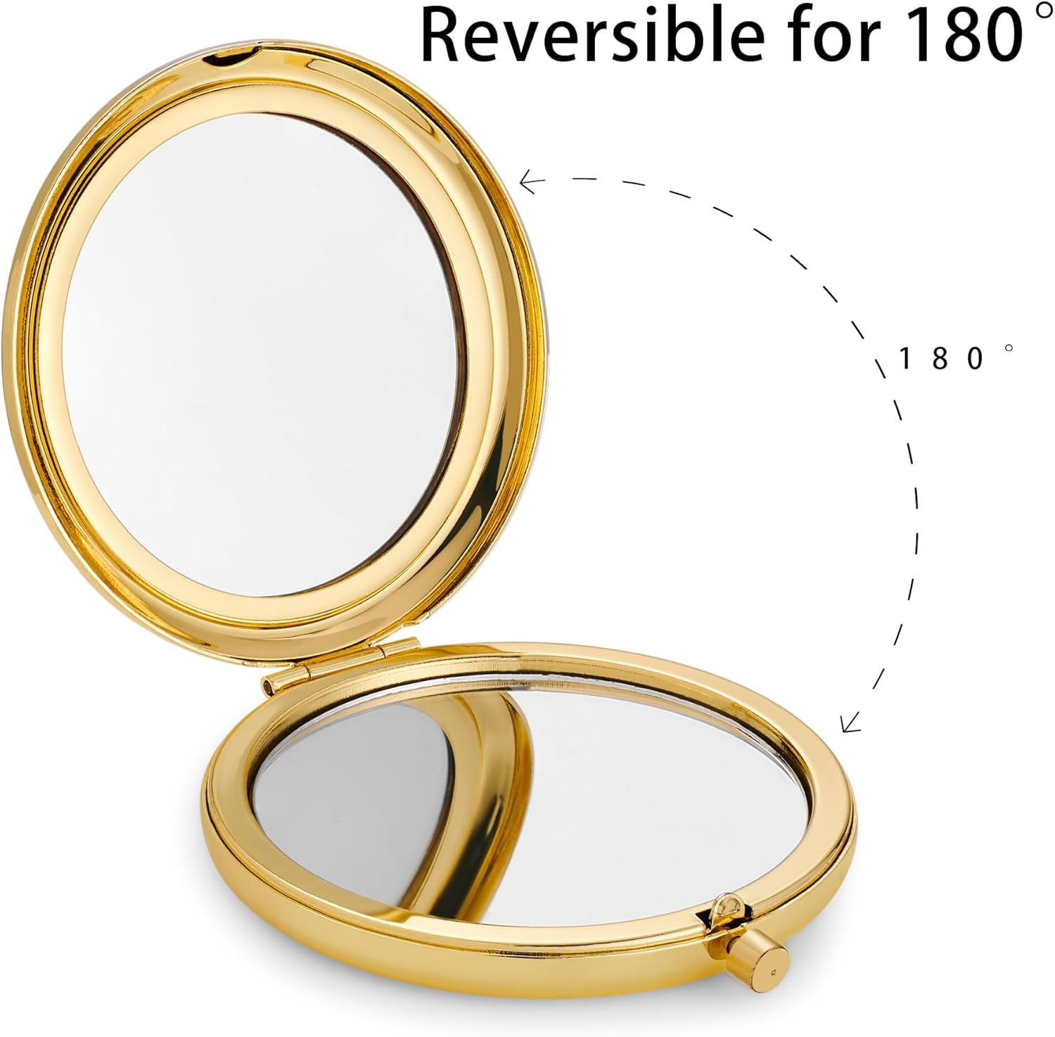 Compact Mirror, Pocket Travel Makeup Mirror for Purse, Metal round Shell, 2-Sided 1X/2X Magnifying, Portable, Folding, Handheld, Gold, 1 Pack image number 6