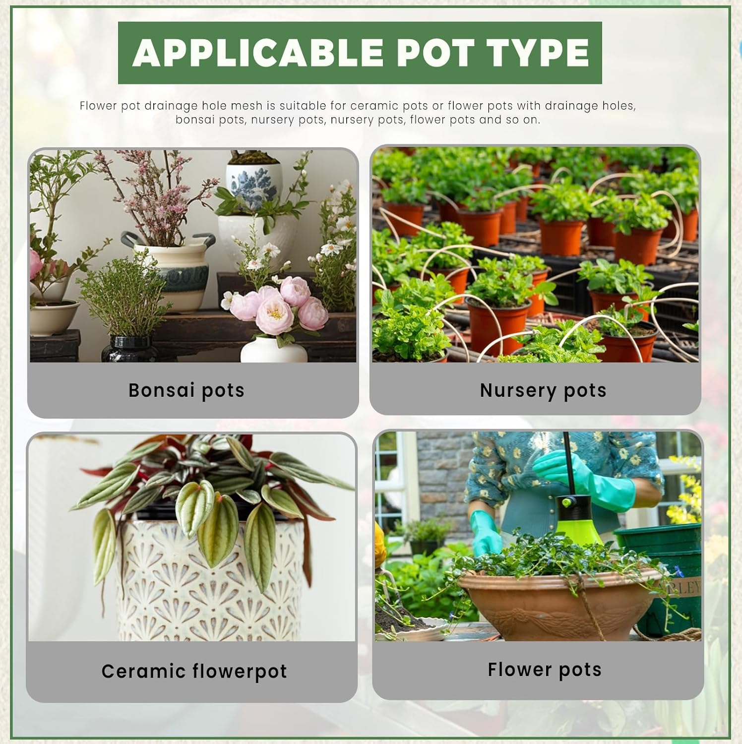 Flower Pot Hole Mesh Pad, Bonsai Pot Bottom Grid Mat, Plant Succulent Planter Liner Drainage Hole Net Screen Gasket, Prevent Soil Loss (150Pcs round 4In) image number 2