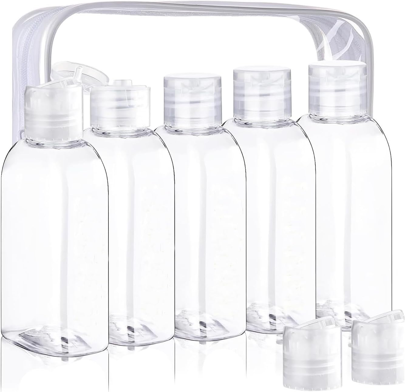 Tzylomirx 5 Pack Travel Bottles Set for Toiletries,Squeeze Bottle, Leak Proof, Reusable Compatible with Business Trips, Fitness Centers, Beaches, Camping, (100Ml PET Bottles) image number 5