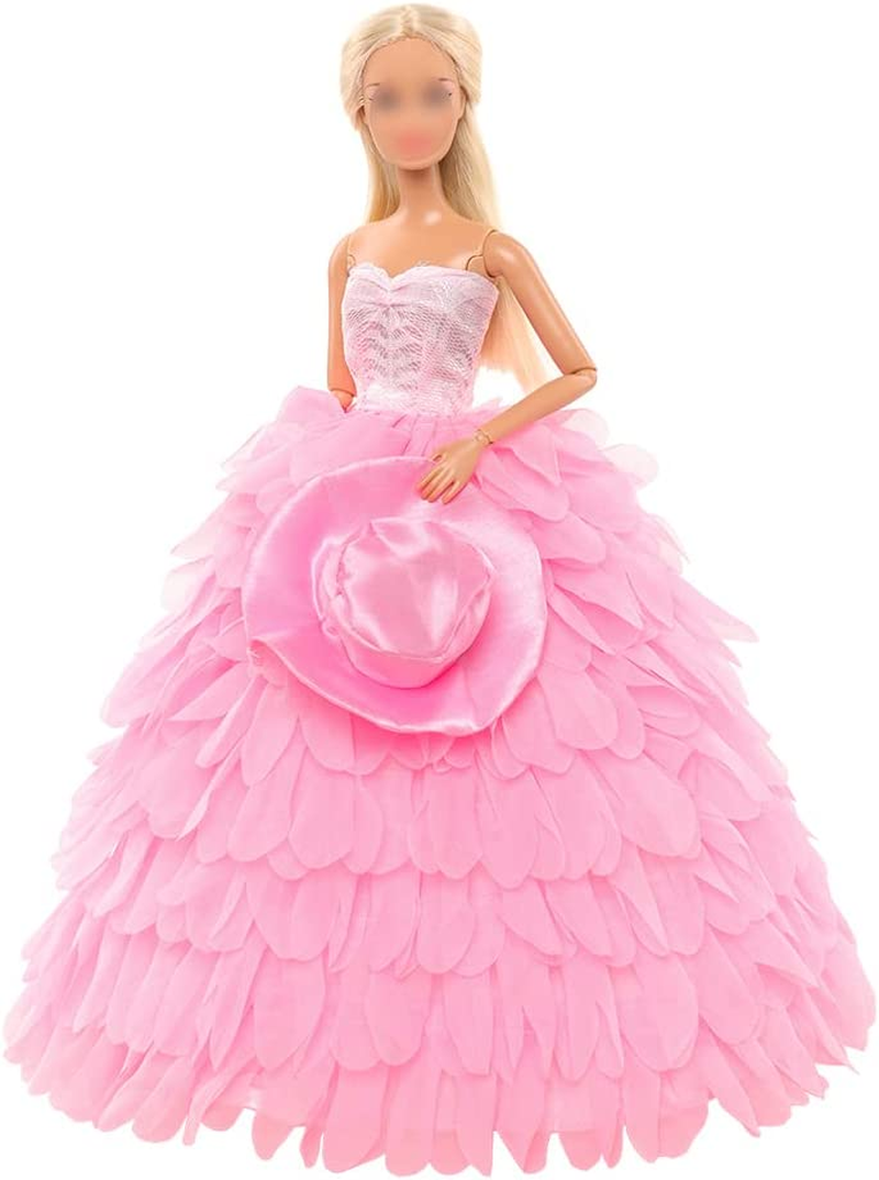 Barwa White Wedding Dress with Veil and Pink Princess Evening Party Clothes Wears Gown Dress Outfit with Hat for 11.5 Inch Girl Doll image number 5