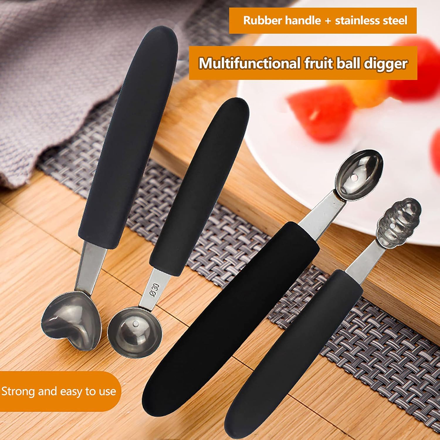 YLSZHYR 7Pcs Melon Baller Scoop Set, Stainless Steel Baller Scoop,Stainless Steel Melon Ballers Melon Scoop for Cutting and Scooping Fruit Melons Cake Scoop Cake Press Mold Spoon image number 3