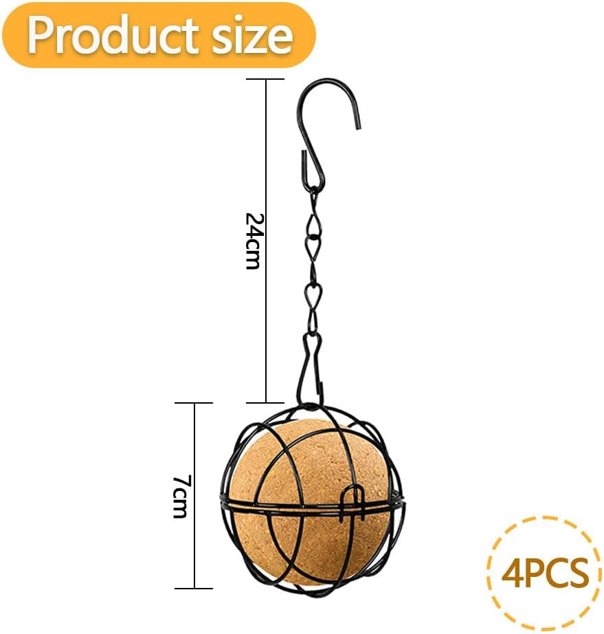 HYAVIA 4PCS Hanging Metal Bird Feeders &ndash; round Cage Bird Feeder for Outdoors, Decorative Black Ball Shape Suet Holder with Chain Hook for Garden Balcony Yard &ndash; 7Cm Diameter image number 2