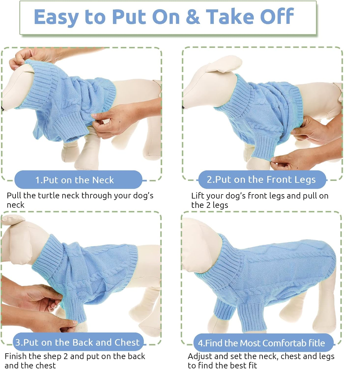 Small Dog Sweater Pet Sweater Knitwear Dog Jumpers Turtleneck Knitwear Puppy Soft Sweater Warm Cute Soft Clothes for Small Medium Dogs Cats Chihuahua Schnauzer Dachshund Teady (Blue, S) image number 5