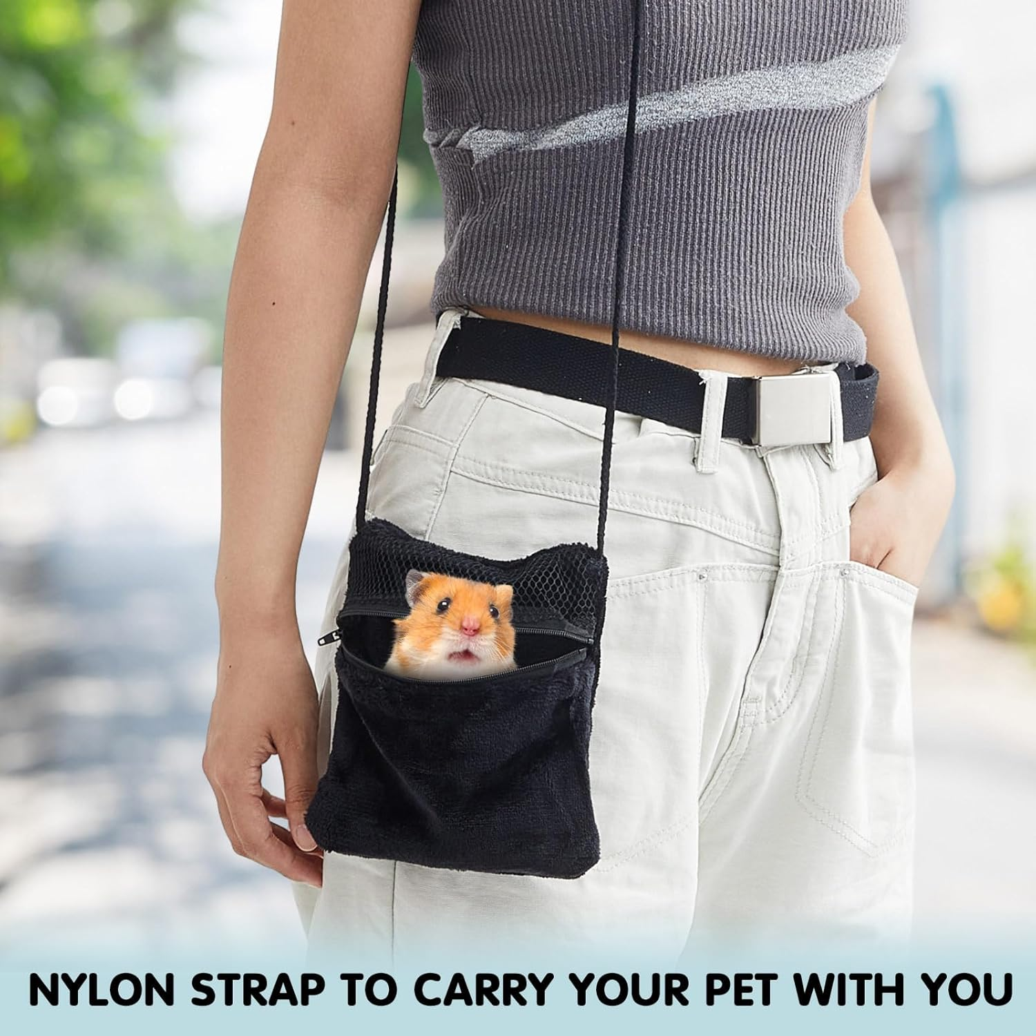 Sweetude 2 Pcs Sugar Glider Bonding Pouch Small Animal Outgoing Sleeping Bag Breathable Small Animal Carry Pouch with Shoulder Strap for Marmosets Squirrels Hamsters and Other Pets(Black) image number 2