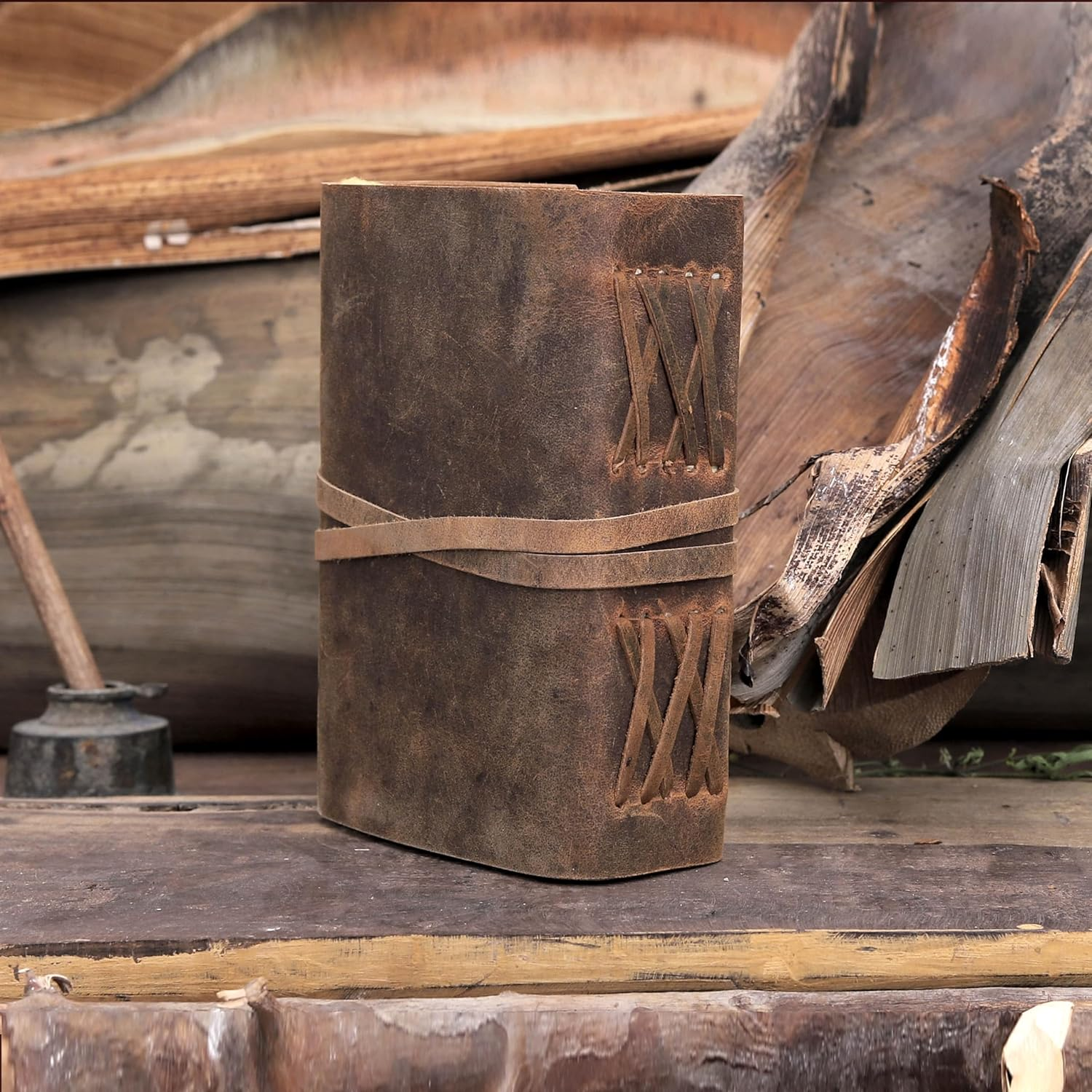 Cuero Vintage Leather Journal Bound Diary Vintage Brown 5 X 7 Inch image number 2