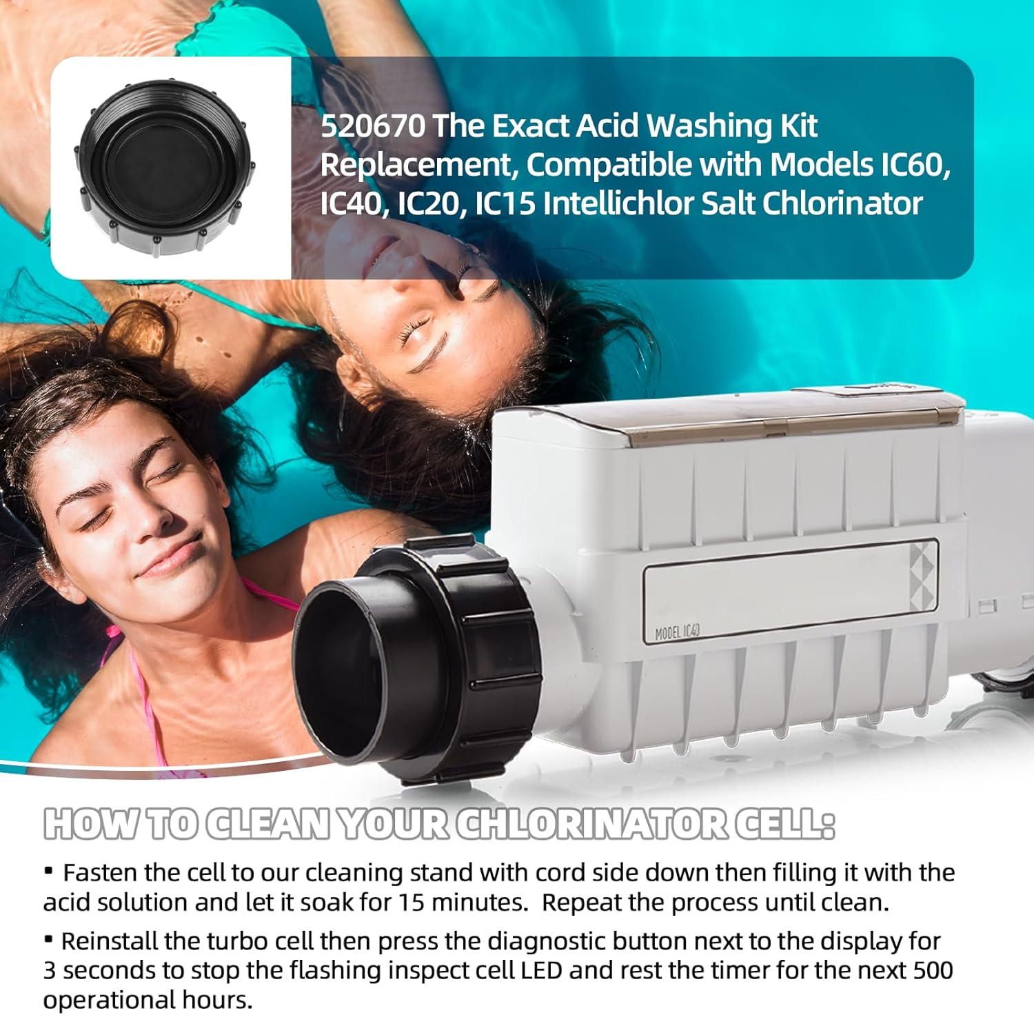 AR-PRO 520670 the Exact Acid Washing Kit Replacement for All Pentair Intellichlor Salt Chlorinator Models| Made of Premium, Heavy Duty Plastic - Improving the Parts Lifespan by 50%