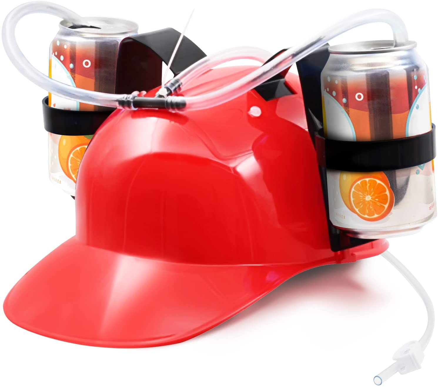 Novelty Place Drinking Helmet - Adjustable Can Holder Cap Drinker Favor Hat - Straw for Beer Soda - Party Fun Beverage Gadgets(Red) image number 1
