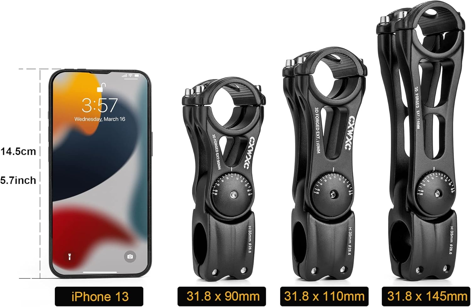 CXWXC Adjustable MTB Stem 31.8Mm 85 Degree - 90/110/145Mm Bike Stem Riser for Handlebar - Aluminum Alloy Mountain Bike Handlebar Riser Extender for MTB Road City Bike Bicycle (31.8 X 90Mm) image number 4