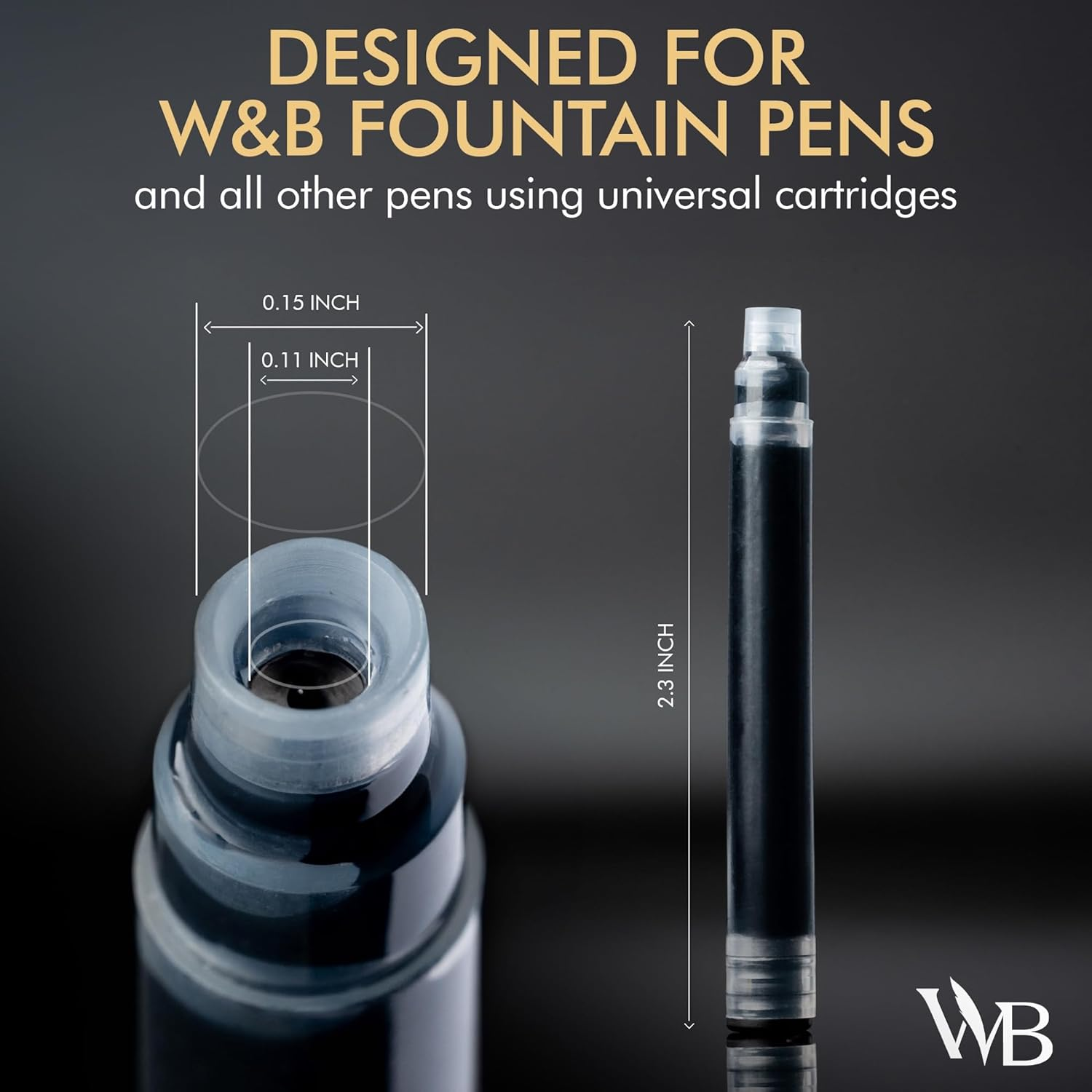 Wordsworth & Black 24 Pack Fountain Pen Ink Refills - Set of 12 Black - 12 Blue Ink Cartridges - International Standard Long Size Length APPR 2.3" - Base Diameter APPR 0.24" Disposable and Generic image number 3
