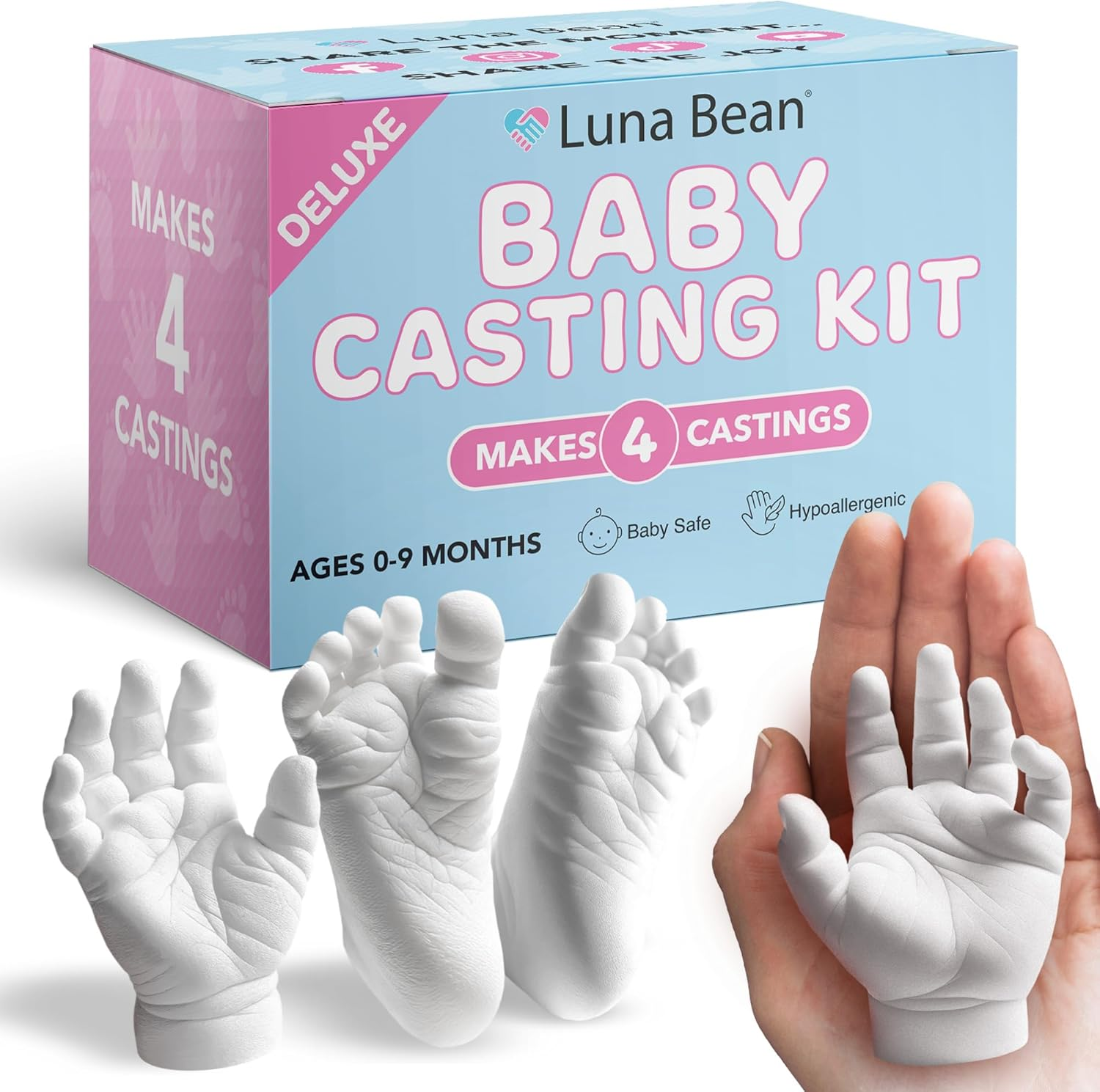 Luna Bean Baby Footprint & Hand Casting Kit (4 Pack) Newborn Keepsake Foot Hand Mold Kit - Baby Shower New Mom Gifts image number 6