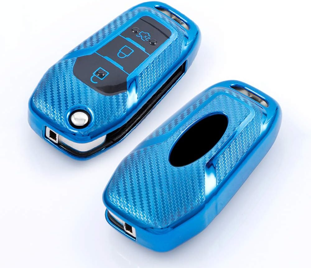 Ontto Silicone Car Key Fob Cover Keyring for Ford F150 F250 Focus 3 Escort Kuga Mondeo Fiesta Mustang Fecosport Edge Fusion 2016 Ranger S-Max Accessories Flip Key Case Key Shell Key Holder Blue image number 6