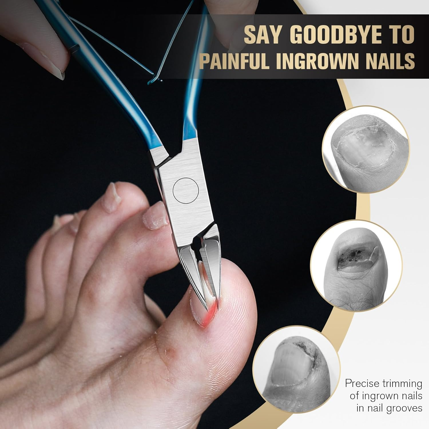 FERYES Ingrown Toenail Clippers Straight Blade Toe Nail Clippers for Thick Nails for Seniors, Stainless Steel Nail Clippers for Thick Toenails - Ultra-Slim 16Mm Blade Fingernail Clippers - Black image number 7