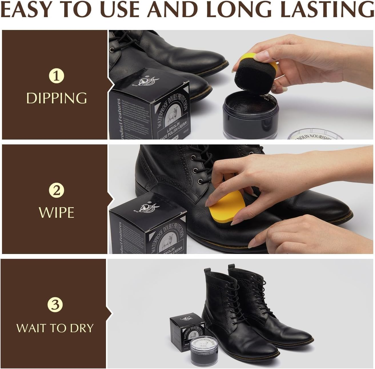 Salty Fish Lanolin Shoe Polish Cream 3.2Oz, Intensive Leather Care and Nourishing, Waterproof Double Protection, Black image number 2