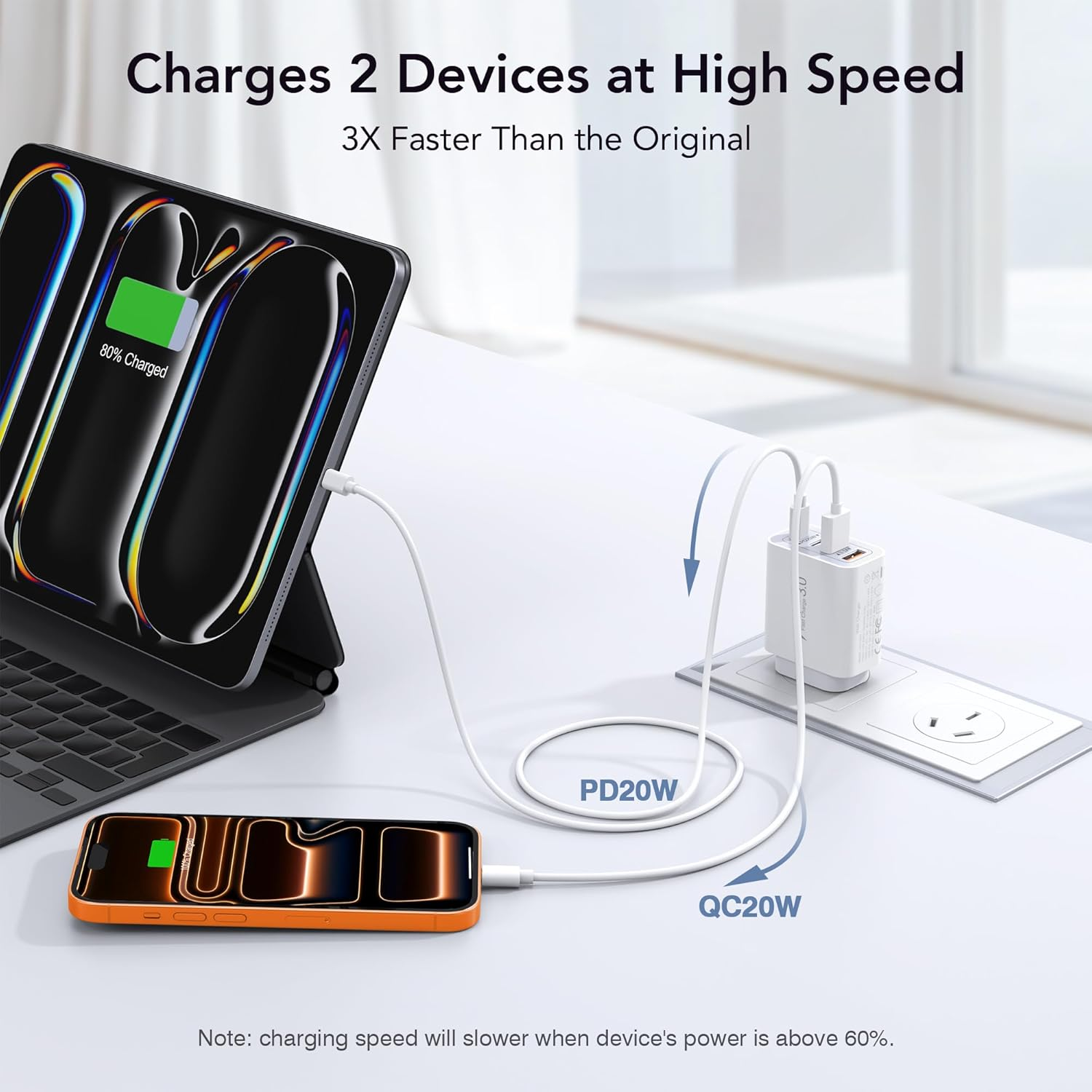 [2 Pack] 40W USB C Charger, 4-Port USB Wall Charger Plug with Dual PD USB C and USB a Fast Charger Charging Port Multi USB Power Adapter AU Plug Compatible with Iphone 17/16/15/14/13/12, Ipad, Samsung image number 4