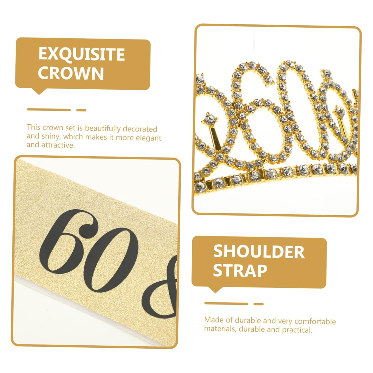 Operitacx Fabulous 60 Birthday Party Supplies Women'S Decorative Tiara Crown Sash image number 3